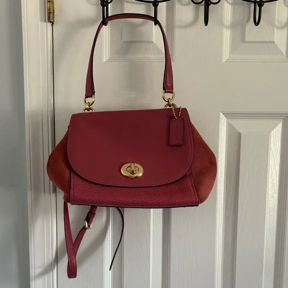 Coach Pink Rouge Faye Crossbody Bag with Top Handle Mixed Material Suede Leather - Picture 1 of 14